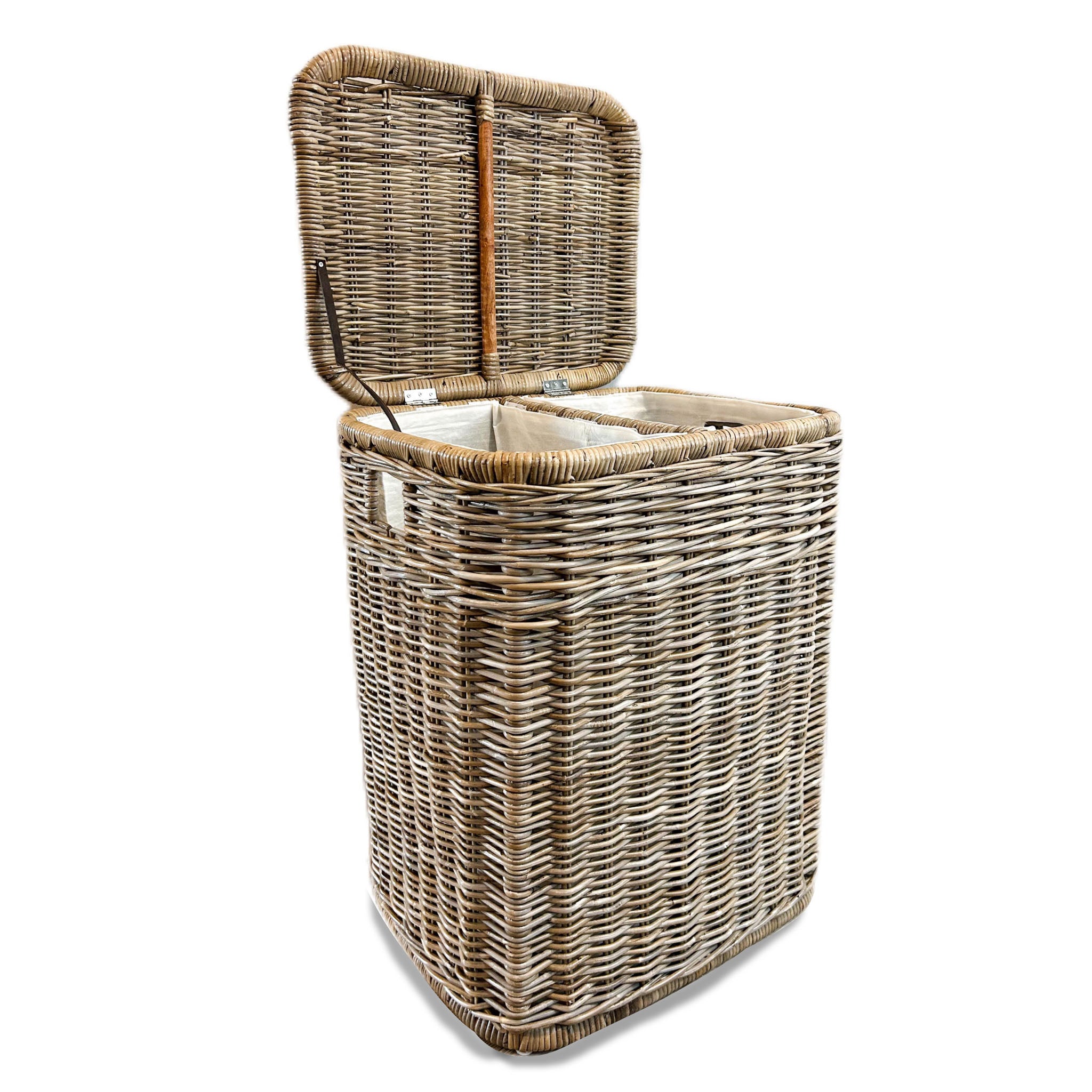 2-Compartment Natural Wicker Laundry Hamper with Practical Detail