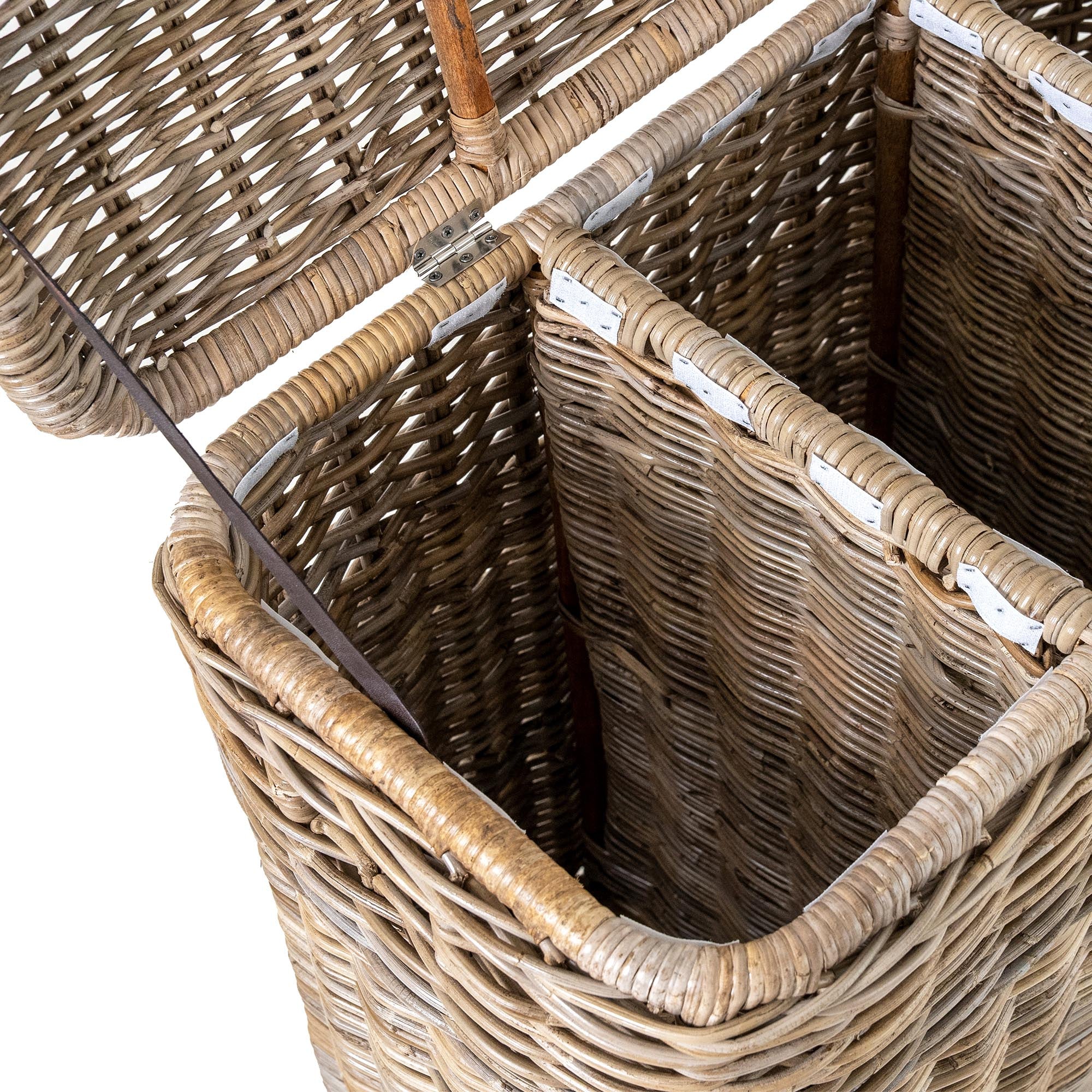 3-Compartment Natural Handwoven Wicker Laundry Hamper - Image 8