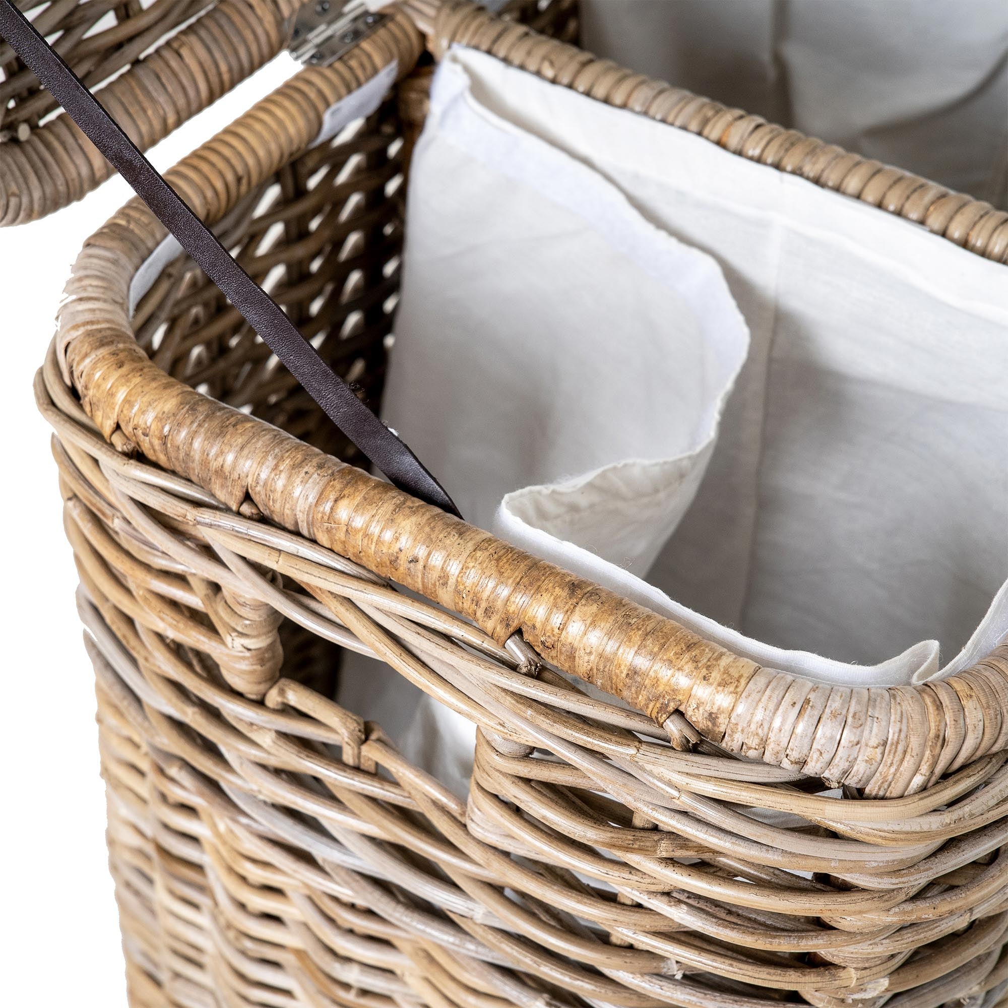 3-Compartment Natural Handwoven Wicker Laundry Hamper - Image 3