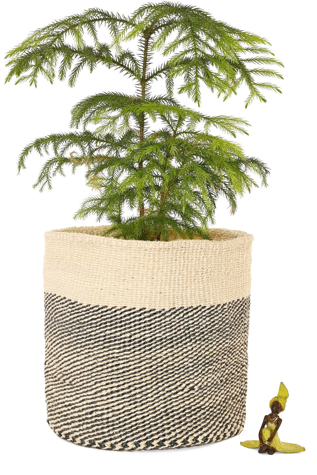 Large Charcoal Gray and Cream Twill Sisal Basket - Image 2