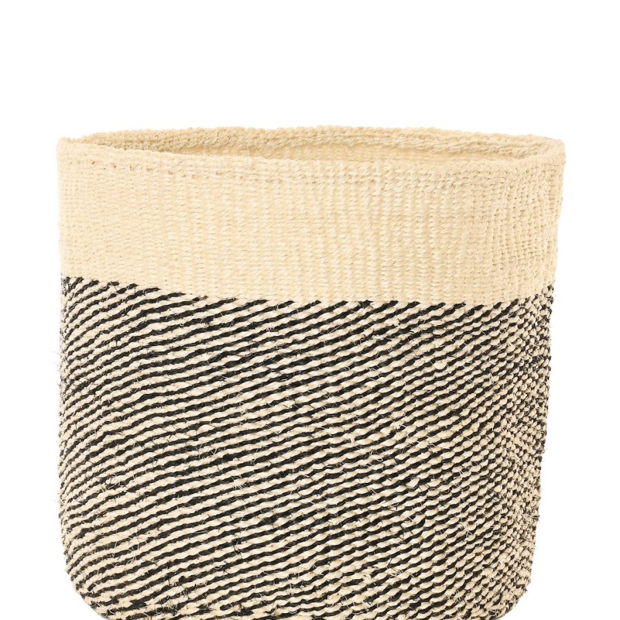 Large Black and Cream Twill Sisal Basket Basket