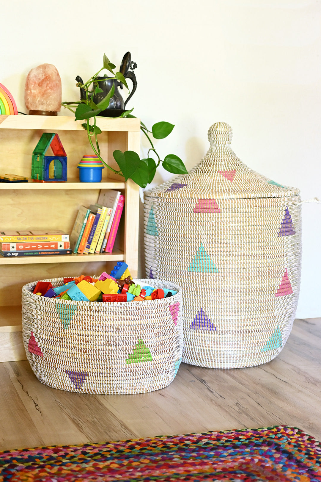 White Geometric Triangles Knitting Basket - Image 2