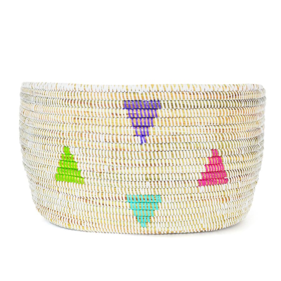 White Geometric Triangles Knitting Basket