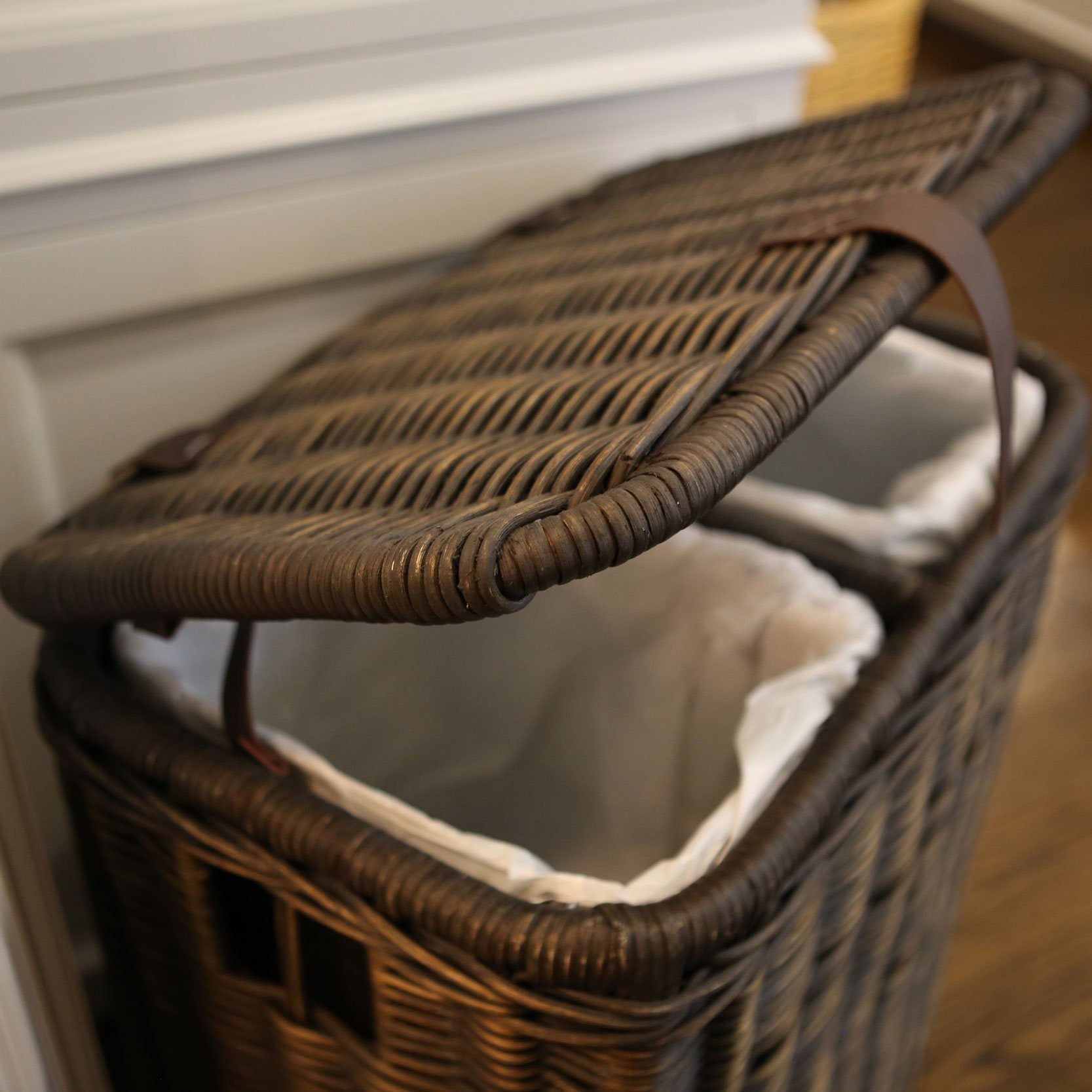 Handwoven Wicker Divided Recycling Basket - Image 14