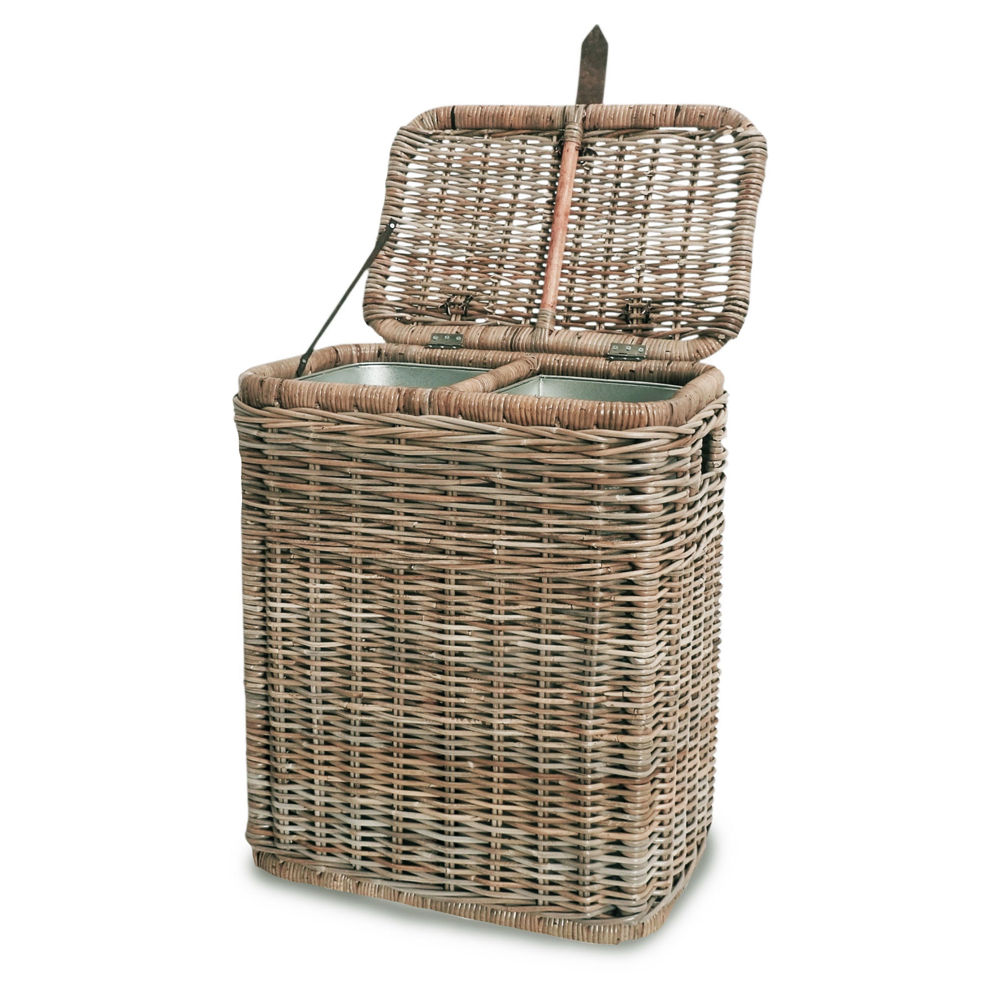 Divided Natural Wicker Recycling Basket with Practical Detail - Image 3