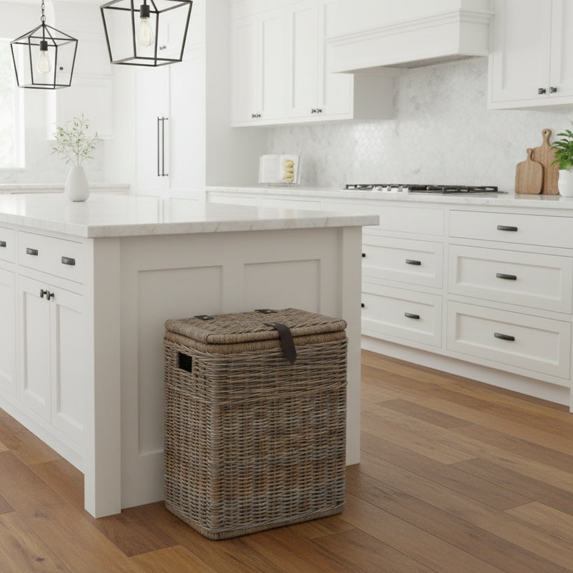Divided Natural Wicker Recycling Basket with Practical Detail - Image 4