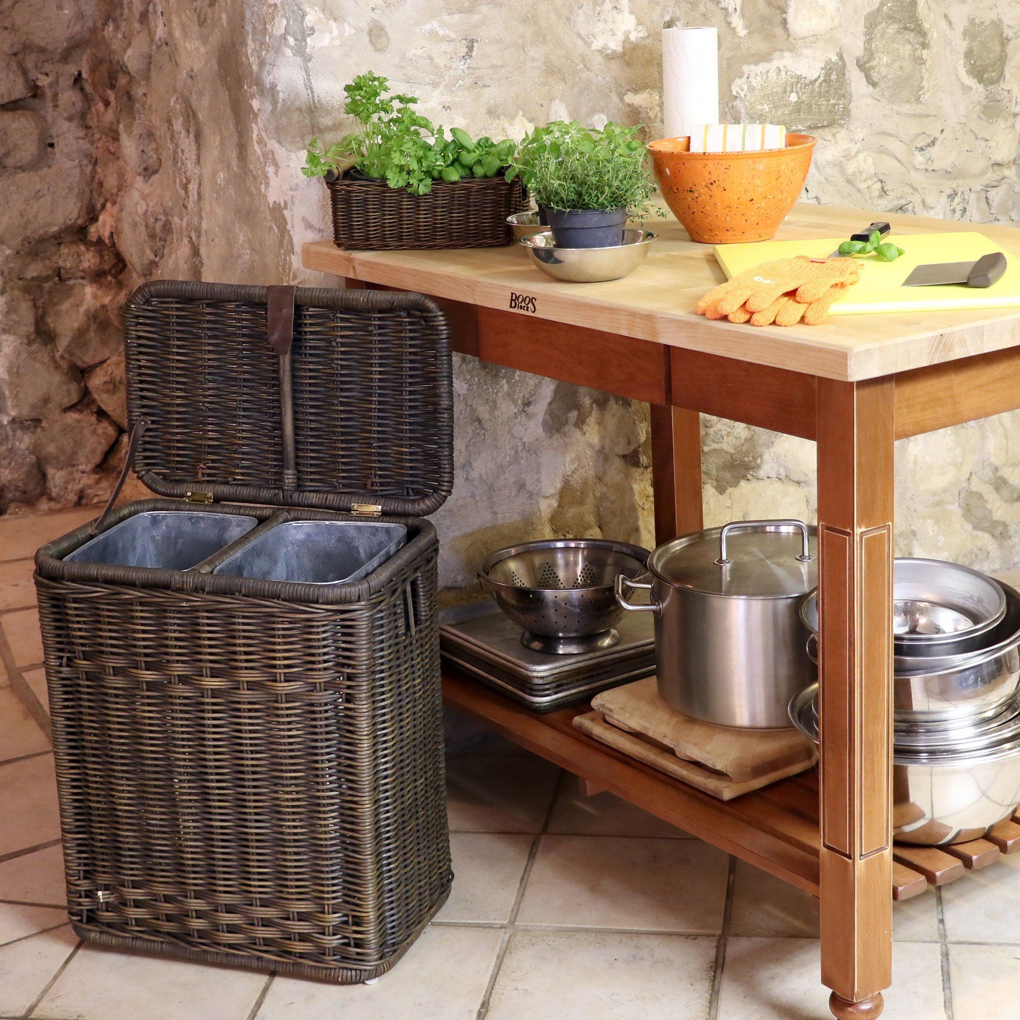 Handwoven Wicker Divided Recycling Basket - Image 12