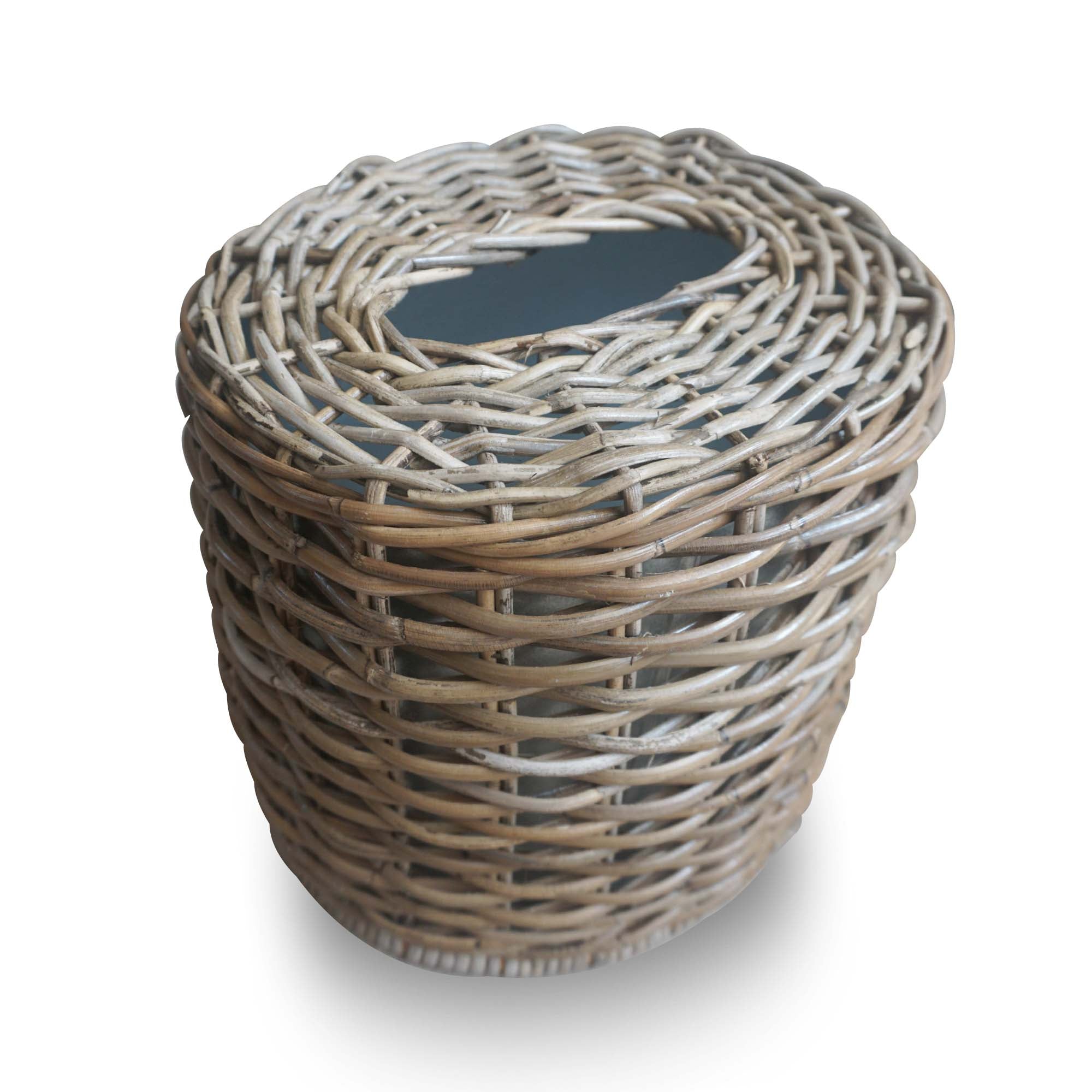 Textured Inset Oval Natural Woven Waste Bin - Image 2