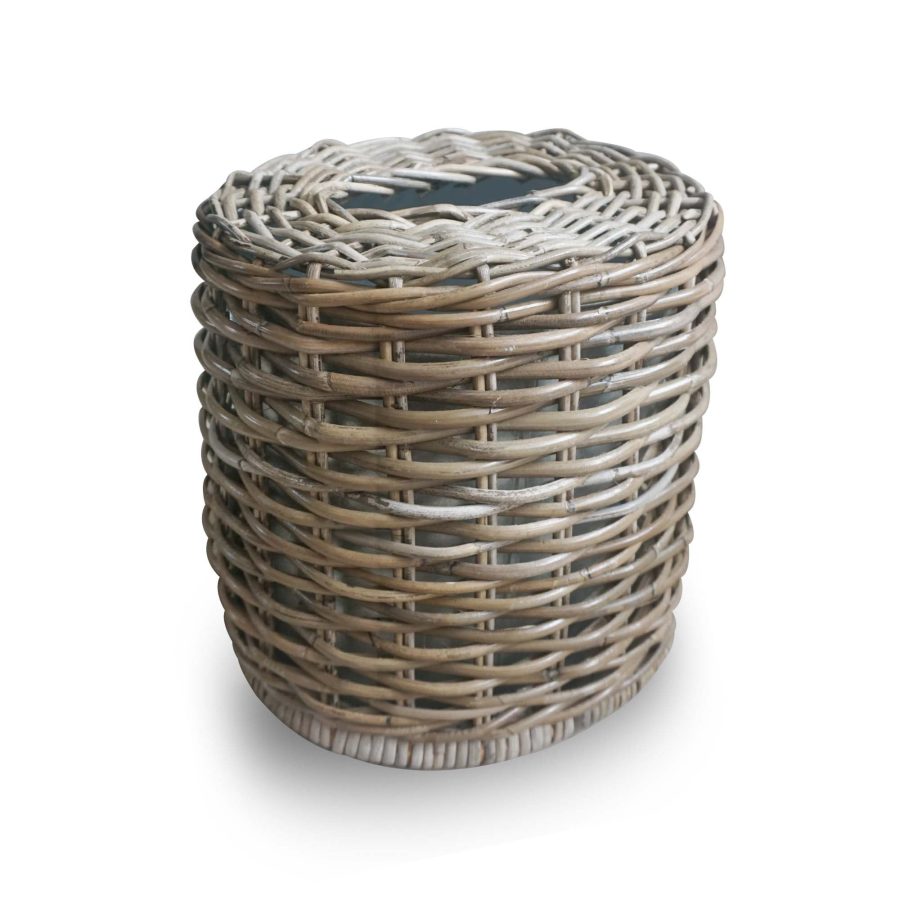 Textured Inset Oval Natural Woven Waste Bin