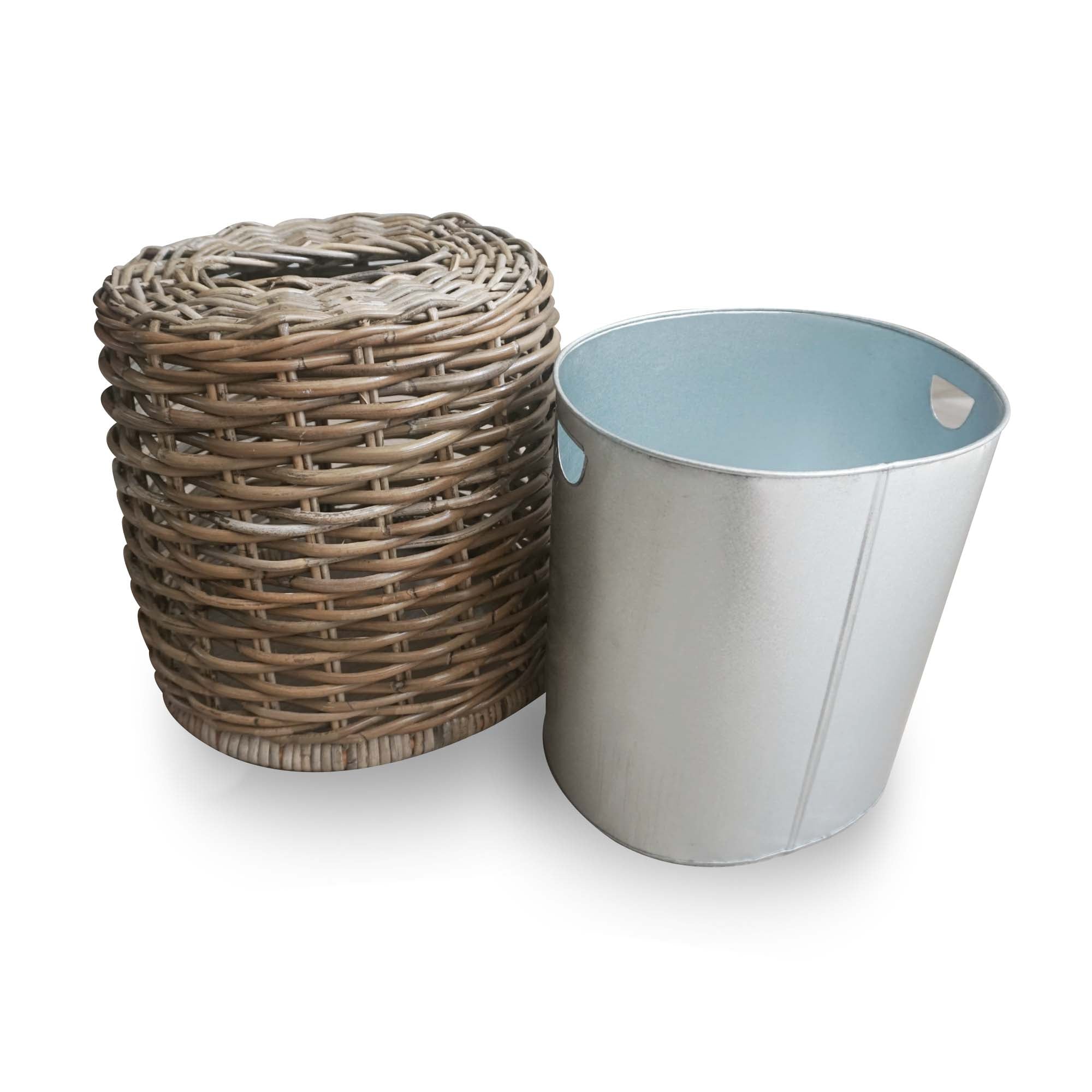 Textured Inset Oval Natural Woven Waste Bin - Image 3