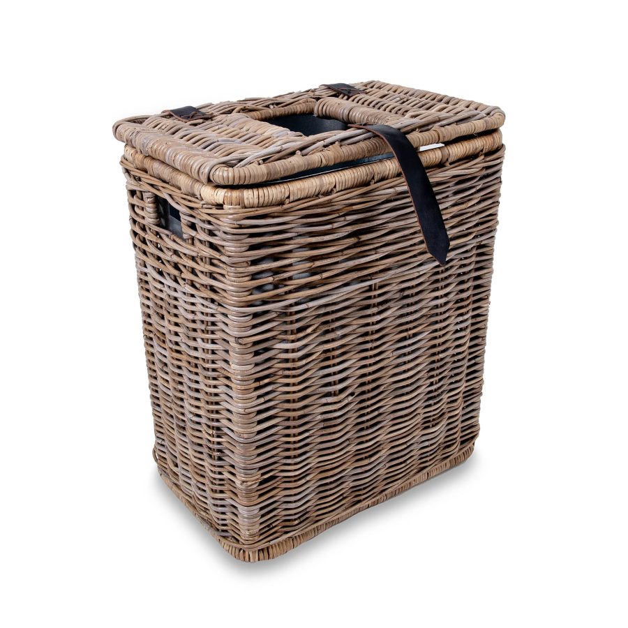 Inset Rectangular Natural Woven Trash Bin with Metal Liner for Everyday Storage