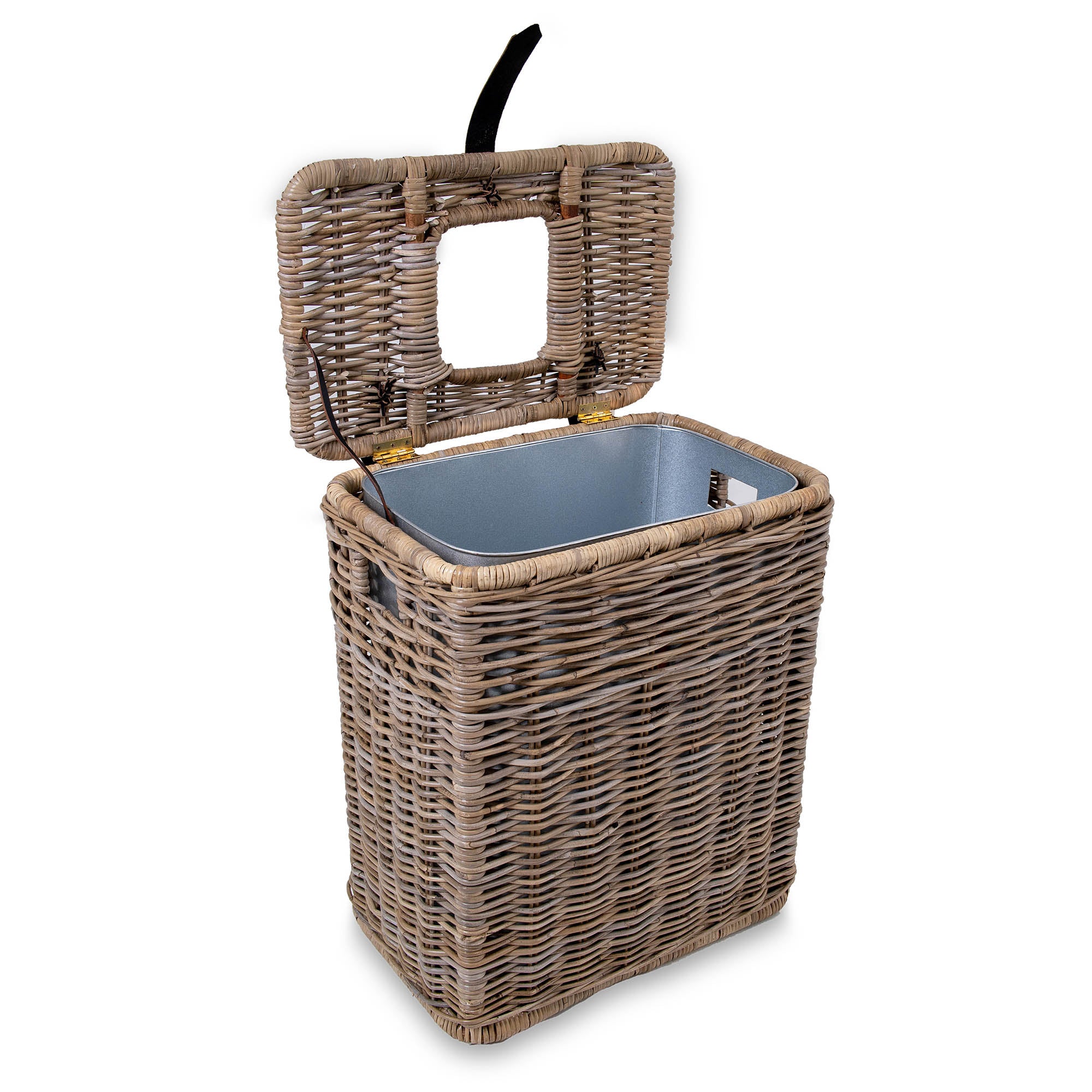 Inset Rectangular Natural Woven Trash Bin with Metal Liner for Everyday Storage - Image 2
