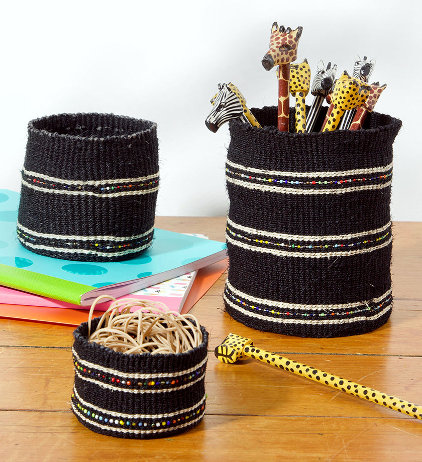 3-Piece Petite Dark Sisal Baskets with Colorful Beads - Image 2