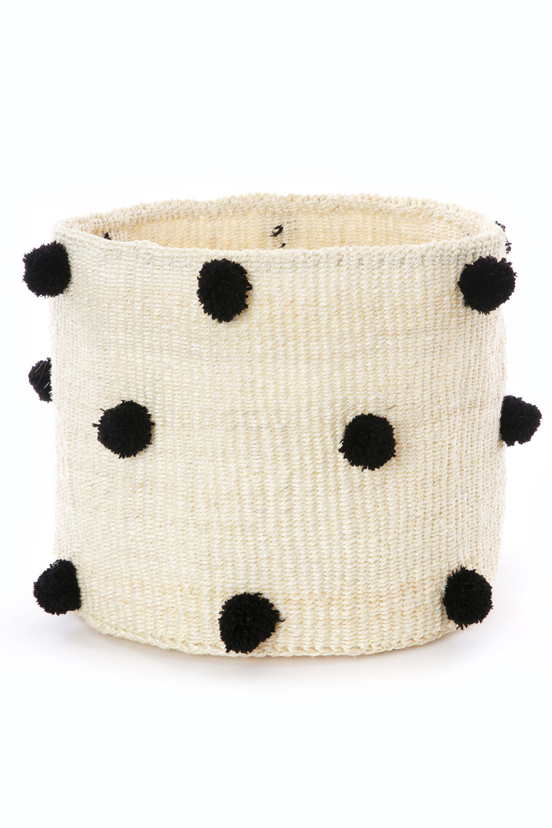 Natural Sisal Basket with Black Pom Poms
