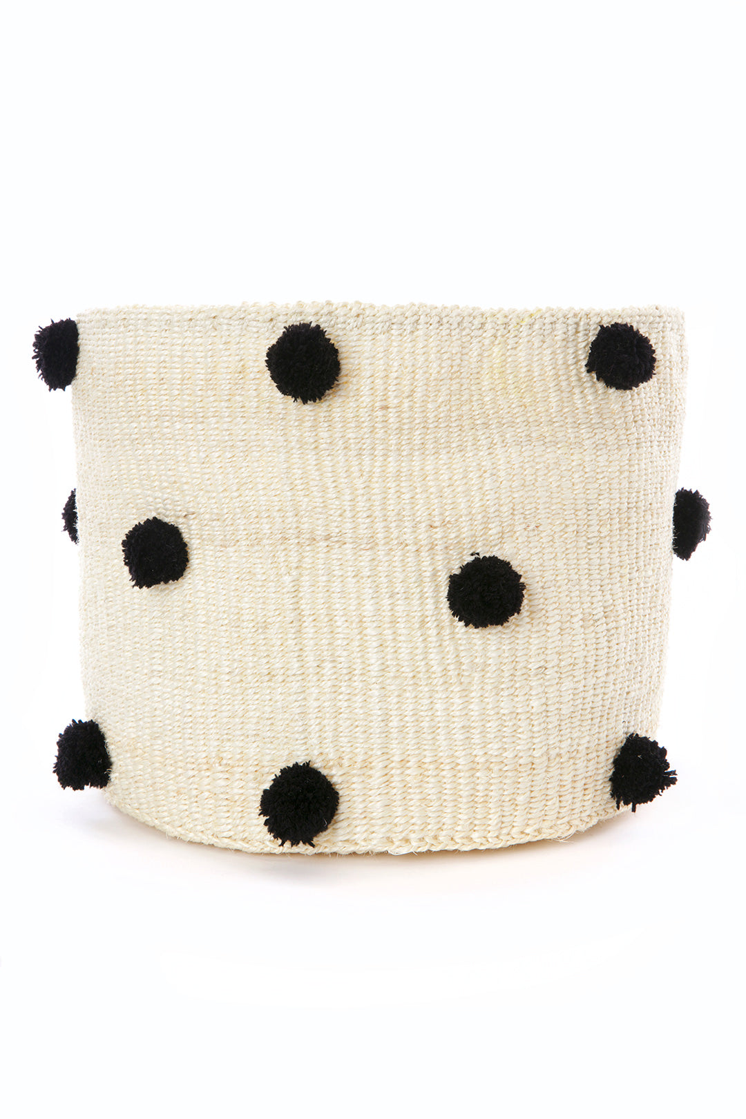 Natural Sisal Basket with Black Pom Poms - Image 3