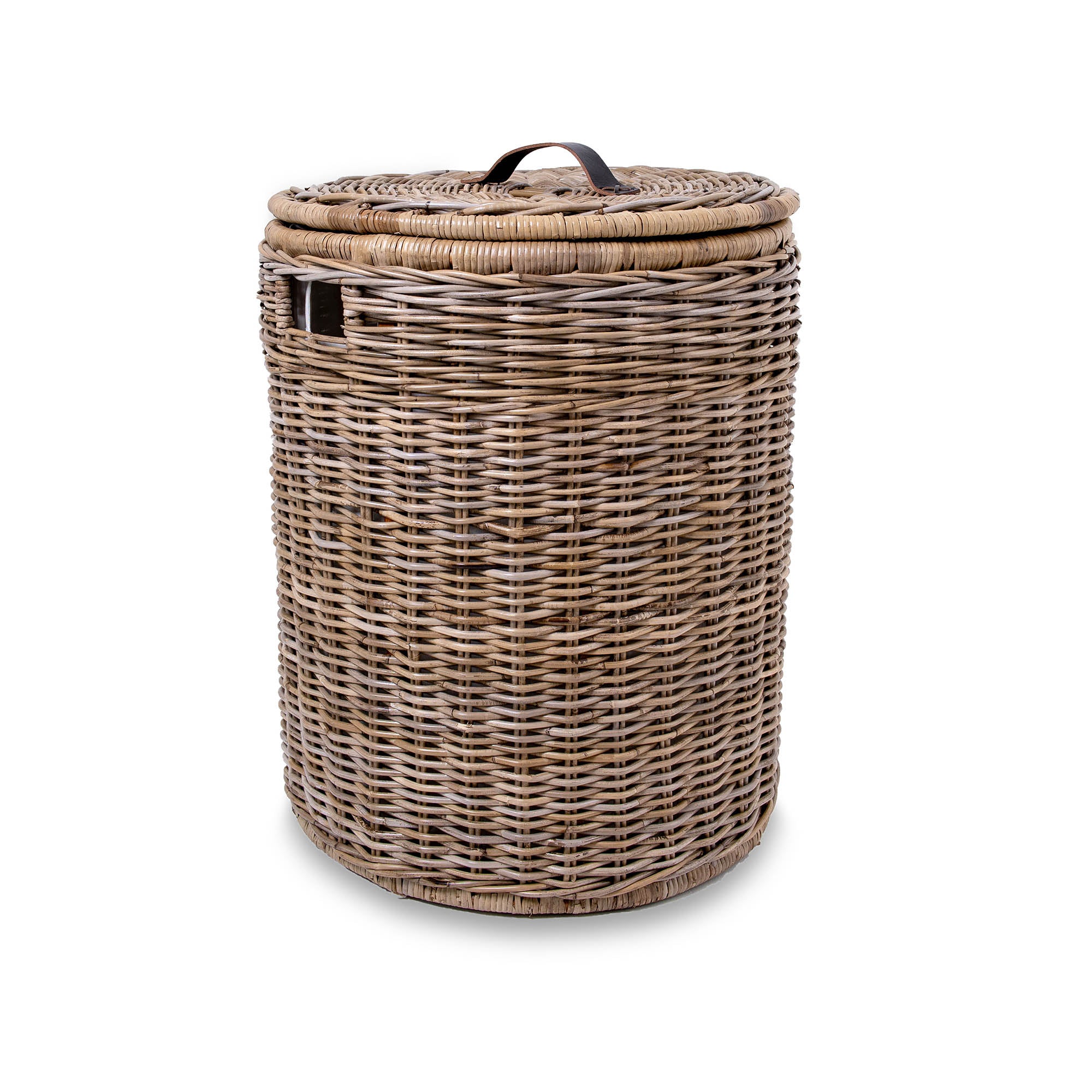 Round Natural Wicker Laundry Hamper with Practical Detail - Image 2