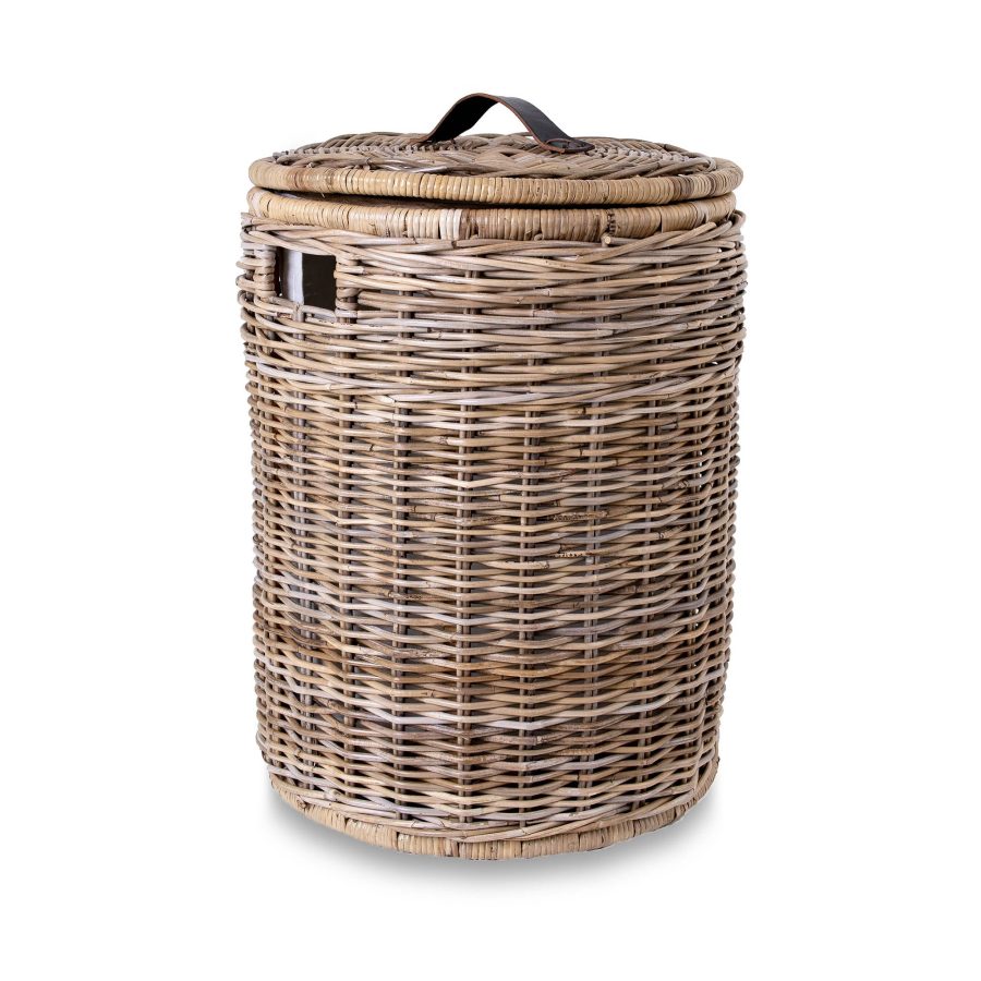 Round Natural Wicker Laundry Hamper with Practical Detail