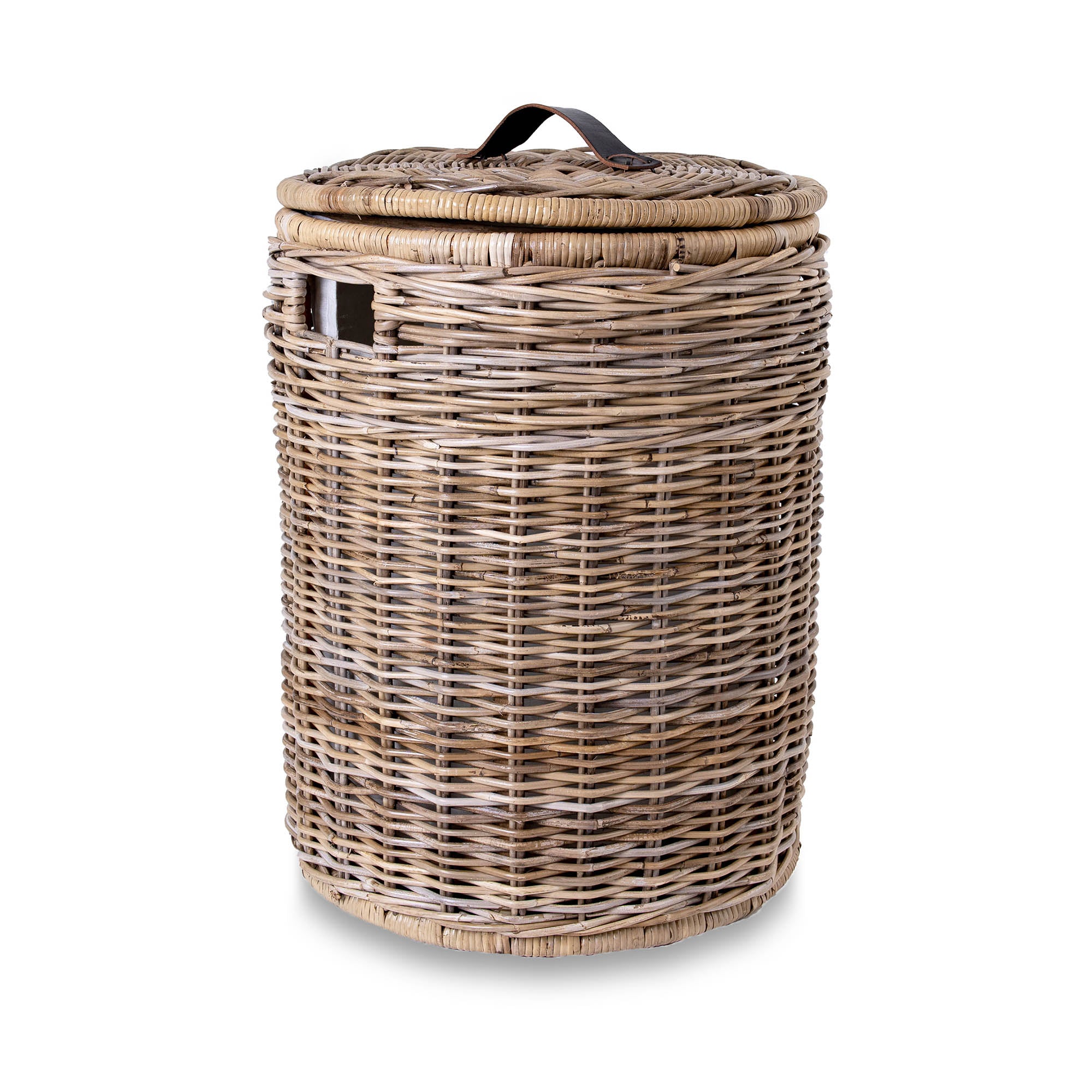 Round Natural Wicker Laundry Hamper with Practical Detail