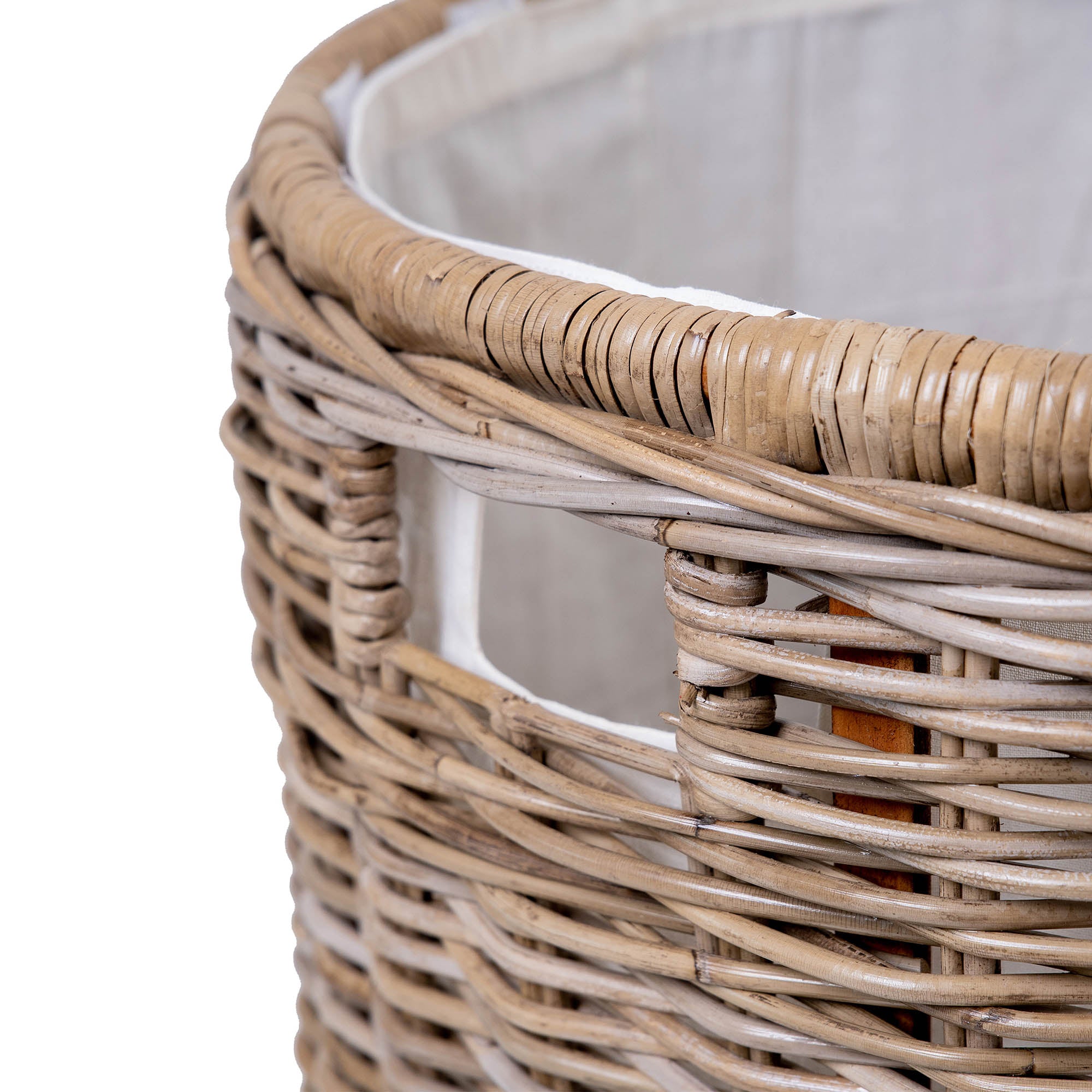 Round Natural Wicker Laundry Hamper with Practical Detail - Image 4