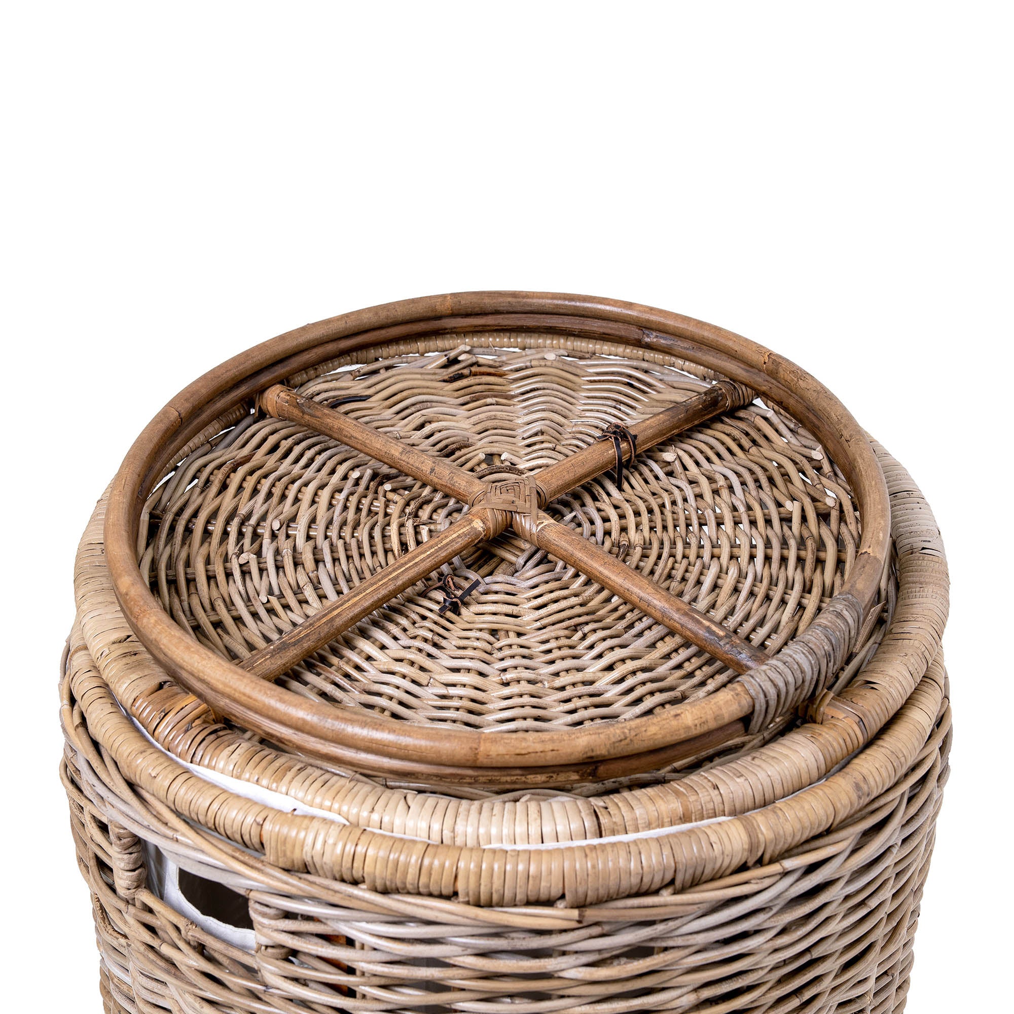 Round Natural Wicker Laundry Hamper with Practical Detail - Image 6
