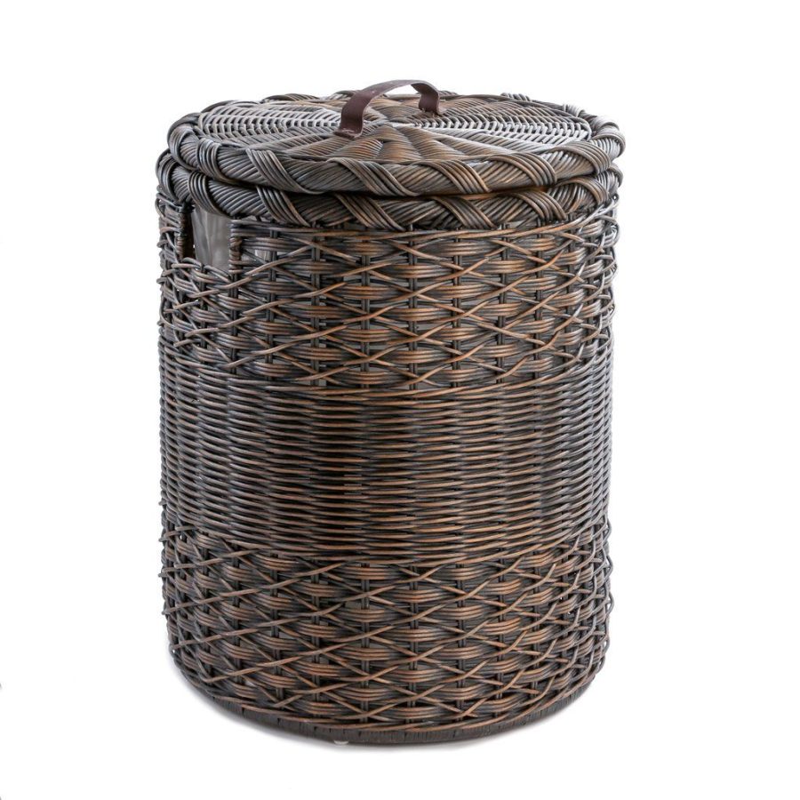 Round Handwoven Wicker Laundry Hamper