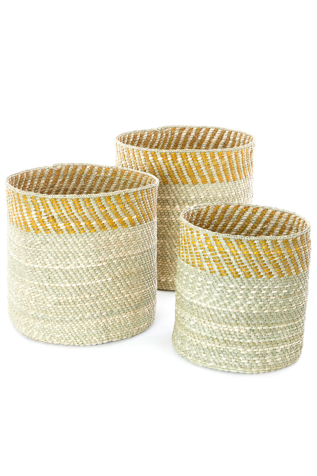 Yellow & Natural Woven Grass Baskets - Image 5