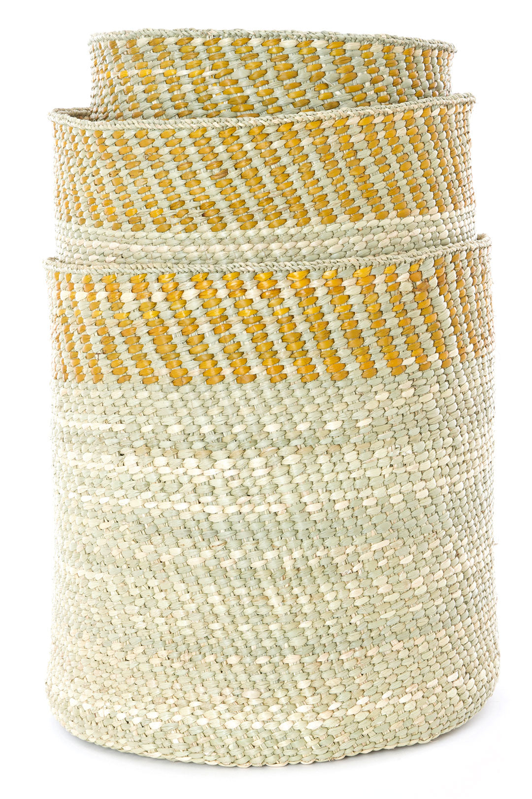 Yellow & Natural Woven Grass Baskets - Image 2